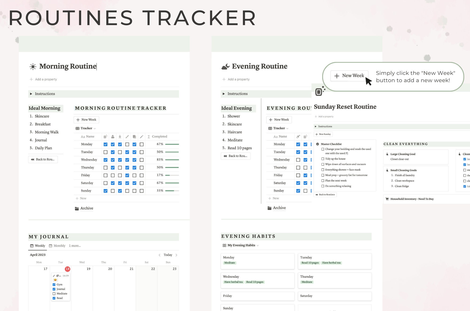 Green Daily Journal Template for Notion, Notion Mental Health Planner ...