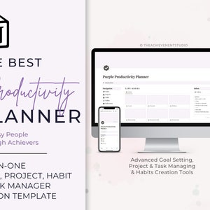 Purple Notion Goal Planner Productivity Template, Notion Habit Tracker, Notion Project Manager, Notion Task Manager, Notion Work Template