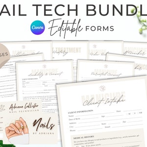 Editable Nail Tech Forms Bundle, Nail Consultation Form Canva Template, Nail Consent Printable, Client Intake Salon Spa, Nail Business Cards