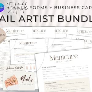 Editable Nail Tech Forms Bundle, Nail Consultation Form Canva Template, Nail Consent Printable, Client Intake Salon Spa, Nail Business Cards