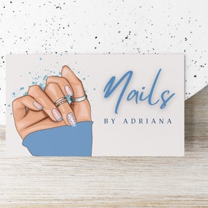 Baby Blue Business Card For Nail Tech, Custom Nail Artist Calling Card Template, Nail Technician Postcard, Beauty Salon Canva Template