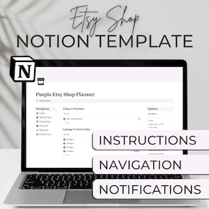 Purple Etsy Seller Notion Planner Template, Notion Template for Etsy Sellers, Etsy Shop Planner, Etsy Store Template Notion, Notion for Etsy