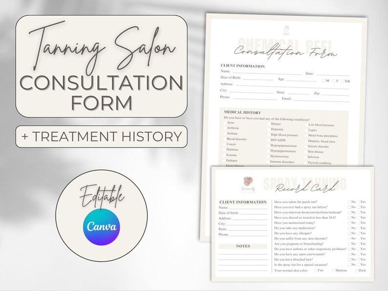 Editable Spray Tan Consultation Form Template, Tanning Salon Client ...