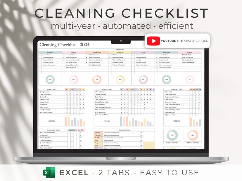 Daily Weekly & Monthly Cleaning Schedule, Cleaning Checklist Excel ...