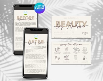 Modern Spray Tan Aftercare Card Template, Aftercare Spray Tan Card, Spray Tanning Business Card, Digital Spray Tan Before and After Care