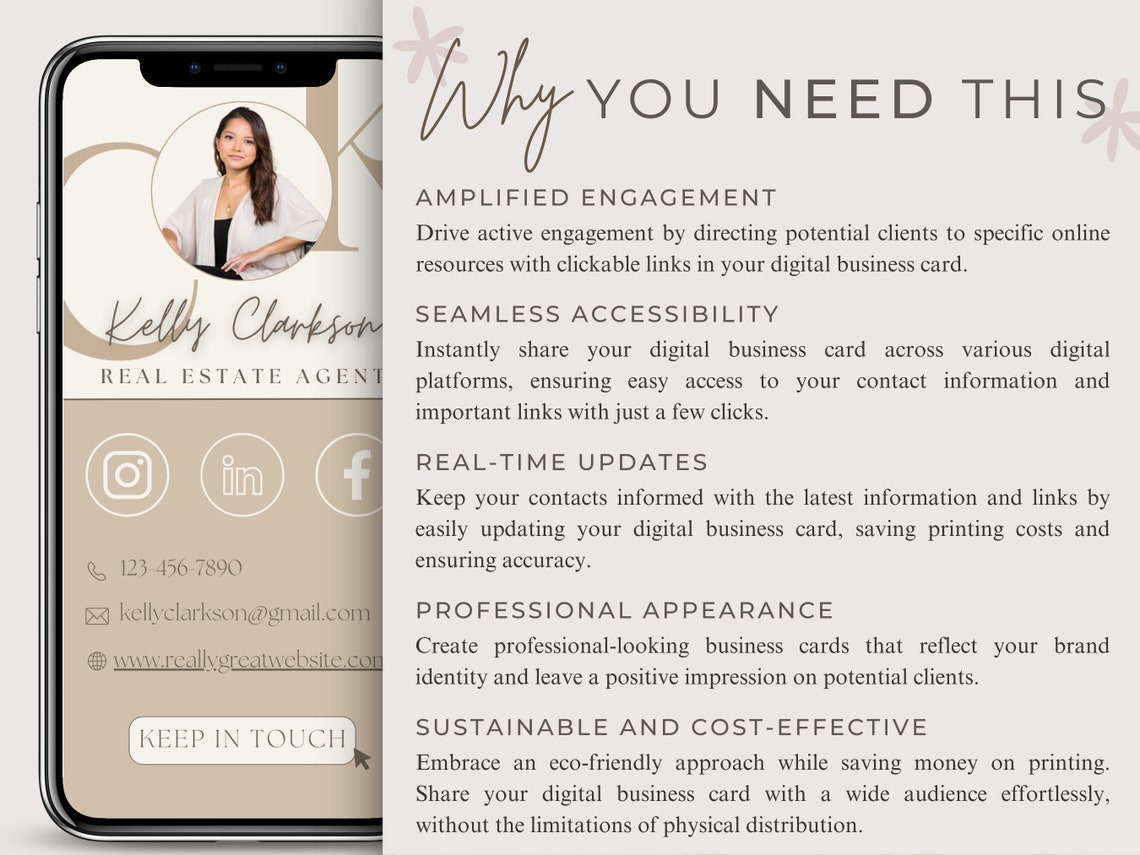 Digital Real Estate Agent Business Card Template, Editable Realtor