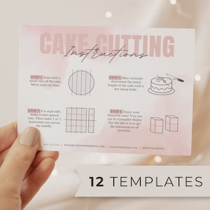Cake Cutting Guide, Editable Cake Care Card, Cake Serving Guide for Bakery Business, Tiered Cake Instructions Printable, Canva Template