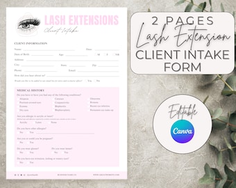 Editable Lashes Client Record Form Template, Lash Tech Consultation Printable, Eyelash Extension Consult, Beauty Business Forms, Esthetician