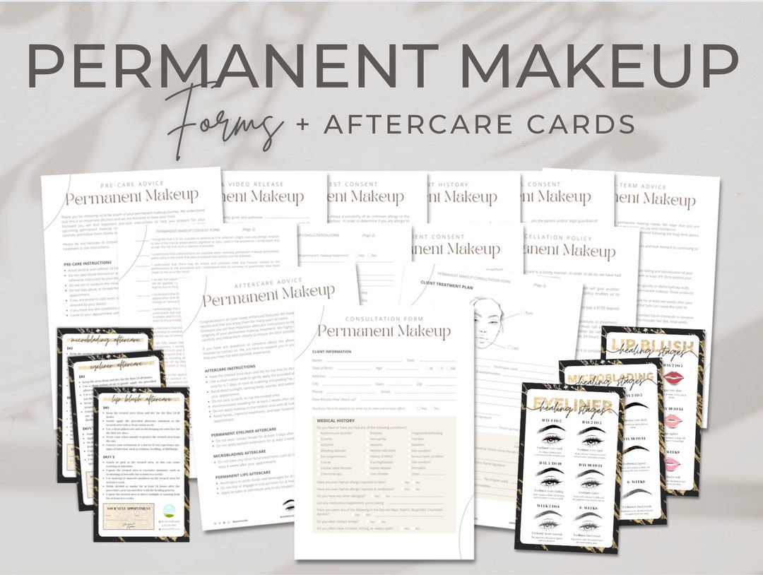 Minimalistic Permanent Makeup Forms Bundle, Editable PMU Consent Form ...