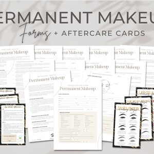 Minimalistic Permanent Makeup Forms Bundle, Editable PMU Consent Form, Lip Blush Consent Form, Microblading Consent Form, PMU Aftercare Card