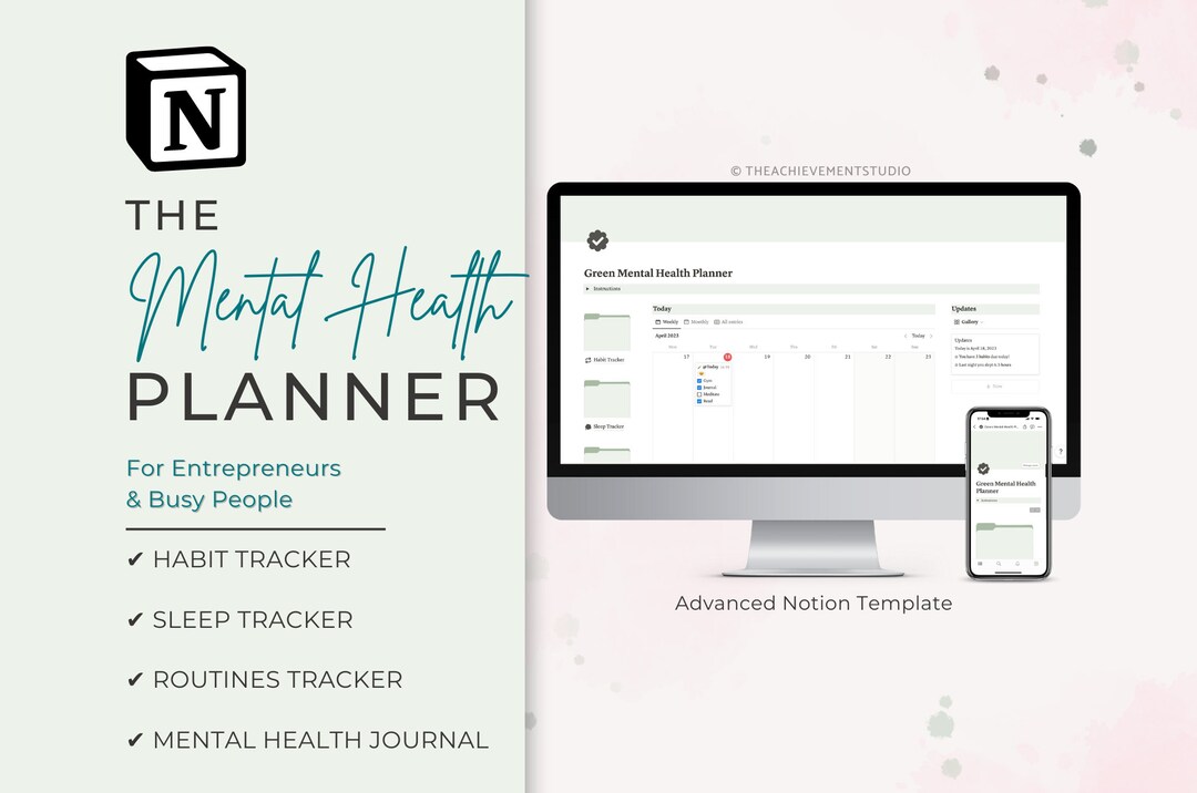 Green Daily Journal Template for Notion, Notion Mental Health Planner ...