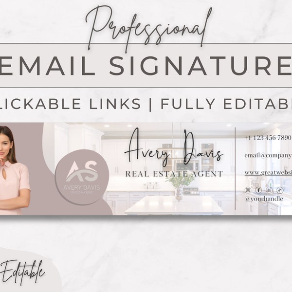 Professional Email Signature Template with Logo and Photo, Realtor Signature Canva with Clickable Links, Real Estate Marketing, Custom Gmail