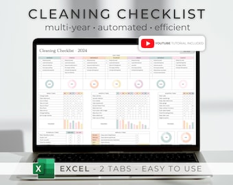 Cleaning Schedule Spreadsheet Template for Excel, Cleaning Checklist Template, Daily Weekly Monthly Yearly Chore Chart, Cleaning Planner