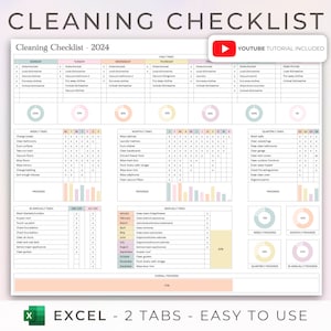 Spreadsheetsjabloon schoonmaakchecklist, Excel-spreadsheet schoonmaakschema, dagelijks wekelijks maandelijkse schoonmaakplanner, jaarlijks takenschema