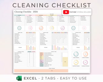 Cleaning Checklist Spreadsheet Template, Cleaning Schedule Excel Spreadsheet, Daily Weekly Monthly Cleaning Planner, Yearly Chore Chart