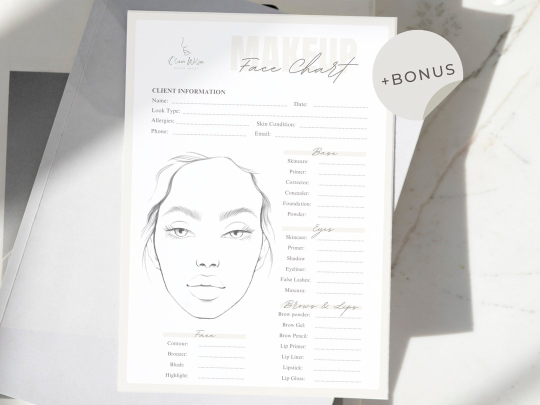 Makeup Artist Face Chart Template, Makeup Consultation Form, Makeup