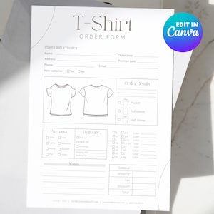 Minimalistic Tshirt Order Form Template, Etsy Shop Shirt Order Form, Printable Order Forms For Small Business, Order Form Template Canva