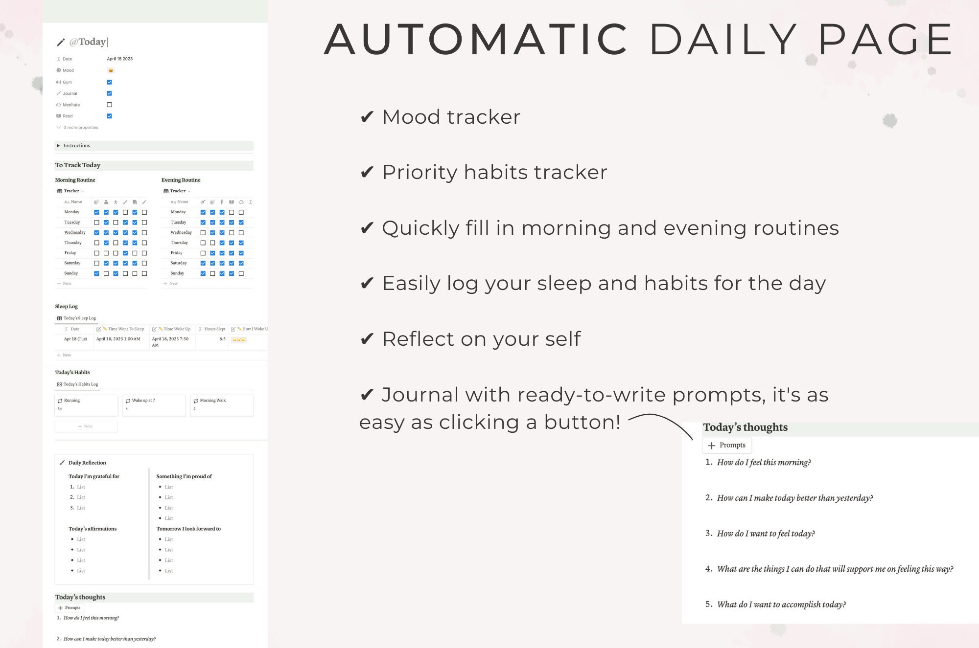 Green Daily Journal Template for Notion, Notion Mental Health Planner ...