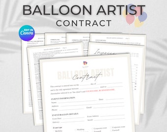 Professional Balloon Stylist Contract Template, Balloon Decorations Contract, Balloon Decor Contract, Editable Balloon Contract Template