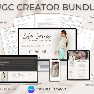 Paquete de kit de inicio definitivo de UGC Creator, cartera personalizada, plantilla de contrato de UGC editable, Canva de tarjeta de tarifas de UGC, firma de correo electrónico