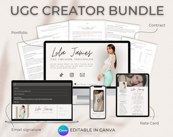 UGC Creator Ultimate Starter Kit Bundle, Personalized Portfolio, Editable UGC Contract Template,  UGC Rate Card Canva, Email Signature