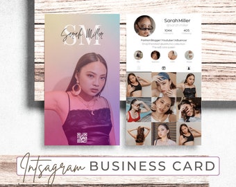 Modèle de carte de visite Instagram bricolage, carte de visite d'influence, modèle de carte de visite IG, carte de visite QR code, carte de visite Canva