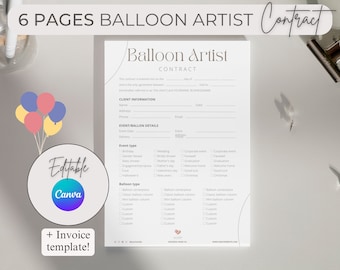 Editable Balloon Artist Contract Template, Minimal Balloon Stylist Contract, Balloon Decor Contract, Editable Balloon Service Contract