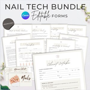 Editable Nail Tech Forms Bundle, Nail Consultation Form Canva Template, Nail Consent Printable, Client Intake, Salon & Spa, Nail Technician