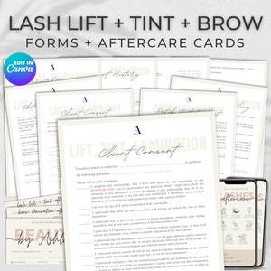 Lash Lift and Tint Consent Form, Eyebrow Lamination Consent Form, Eyebrow Lamination Aftercare, Lash Lift and Tint Aftercare Card, Lash Form