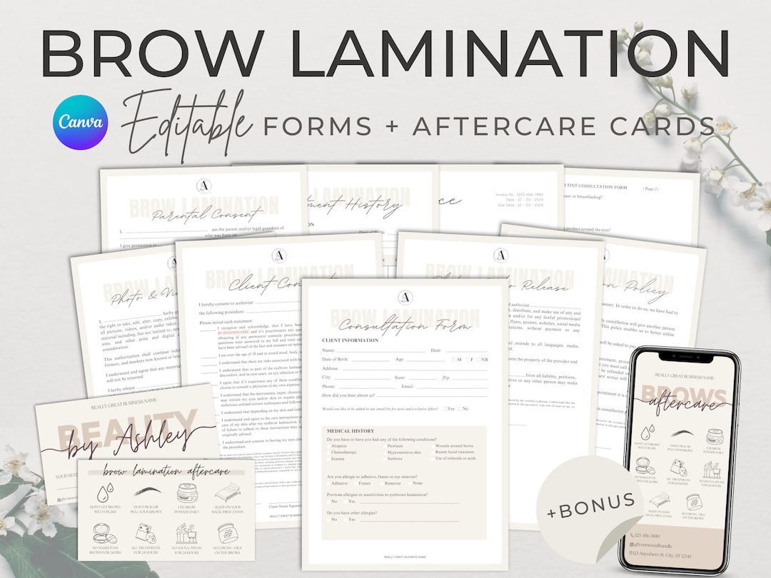 Eyebrow Lamination Consent Form Brow Lami Forms Eyebrow Etsy