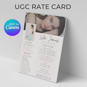 Tabela de preços UGC, modelo editável de planilha de taxas UGC Canva, kit de mídia UGC minimalista Canva, kit de imprensa do criador do Tiktok Instagram, links clicáveis