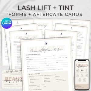 Modern Lash Lift and Tint Consultation Form, Lash Lift and Tint Forms, Lash Lift and Tint Aftercare Card, Lash Lift and Tint Consent Form