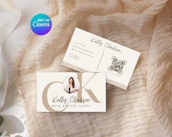 Minimalistic Real Estate Agent Business Card Template, Printable Realtor Business Card With QR Code, Real Estate Marketing, Editable Cards