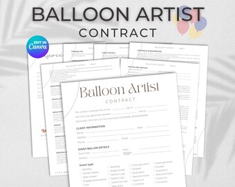 Minimalistic Balloon Artist Contract Template, Balloon Service Contract, Balloon Decor Contract, Editable Balloon Artist Bundle
