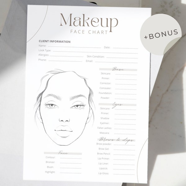 Makeup Face Chart Canva, Makeup Artist Consultation Form Template, Makeup Consultation Face Chart, Eye Makeup Chart, MUA Charts Templates