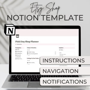 Pink Etsy Seller Notion Planner Template, Notion Template for Etsy Sellers, Etsy Shop Planner, Etsy Store Template Notion, Notion for Etsy