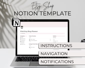 Pink Etsy Seller Notion Planner Template, Notion Template for Etsy Sellers, Etsy Shop Planner, Etsy Store Template Notion, Notion for Etsy