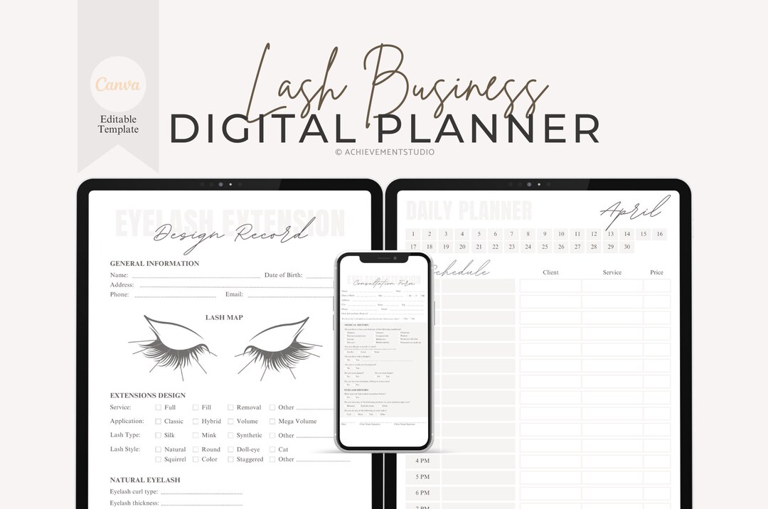Digital Lash Tech Planner, Digital Client Record Book Lashes, Lash Tech