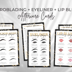 Modèle de cartes d'entretien PMU, carte d'entretien pour microblading, carte d'entretien pour tatouage eye-liner, carte d'entretien pour fard à joues pour les lèvres, cartes de guérison PMU