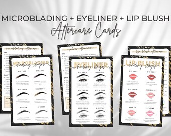 PMU Aftercare Cards Template, Microblading Aftercare Card, Eyeliner Tattoo Aftercare Card, Lip Blush Aftercare Card, PMU Healing Cards