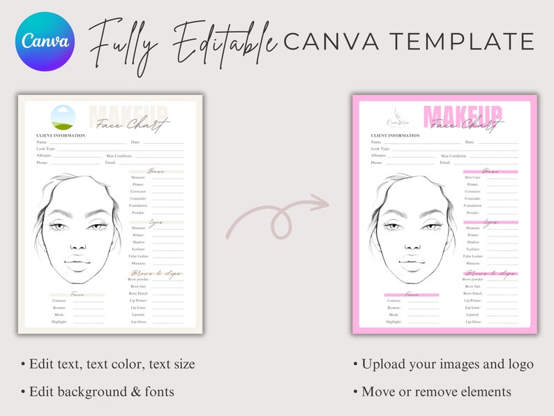 Makeup Artist Face Chart Template Makeup Consultation Form Etsy