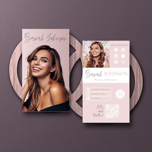 Influencer-visitekaartje Canva, content Creator Visit Card-sjabloon, Instagram-belkaartsjabloon, QR-codekaart, Influencer Marketing