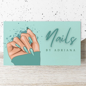 Sage Green Nail Tech Visitenkarten Vorlage, Visitenkarten für Nägel mit QR-Code, Visitenkarten für Nageldesigner, Schönheitssalon Design