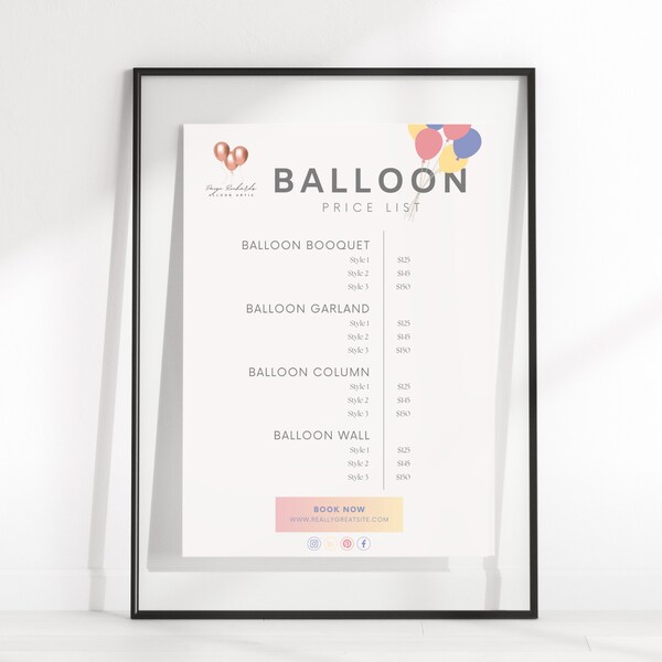 Balloon Price Sheet Etsy