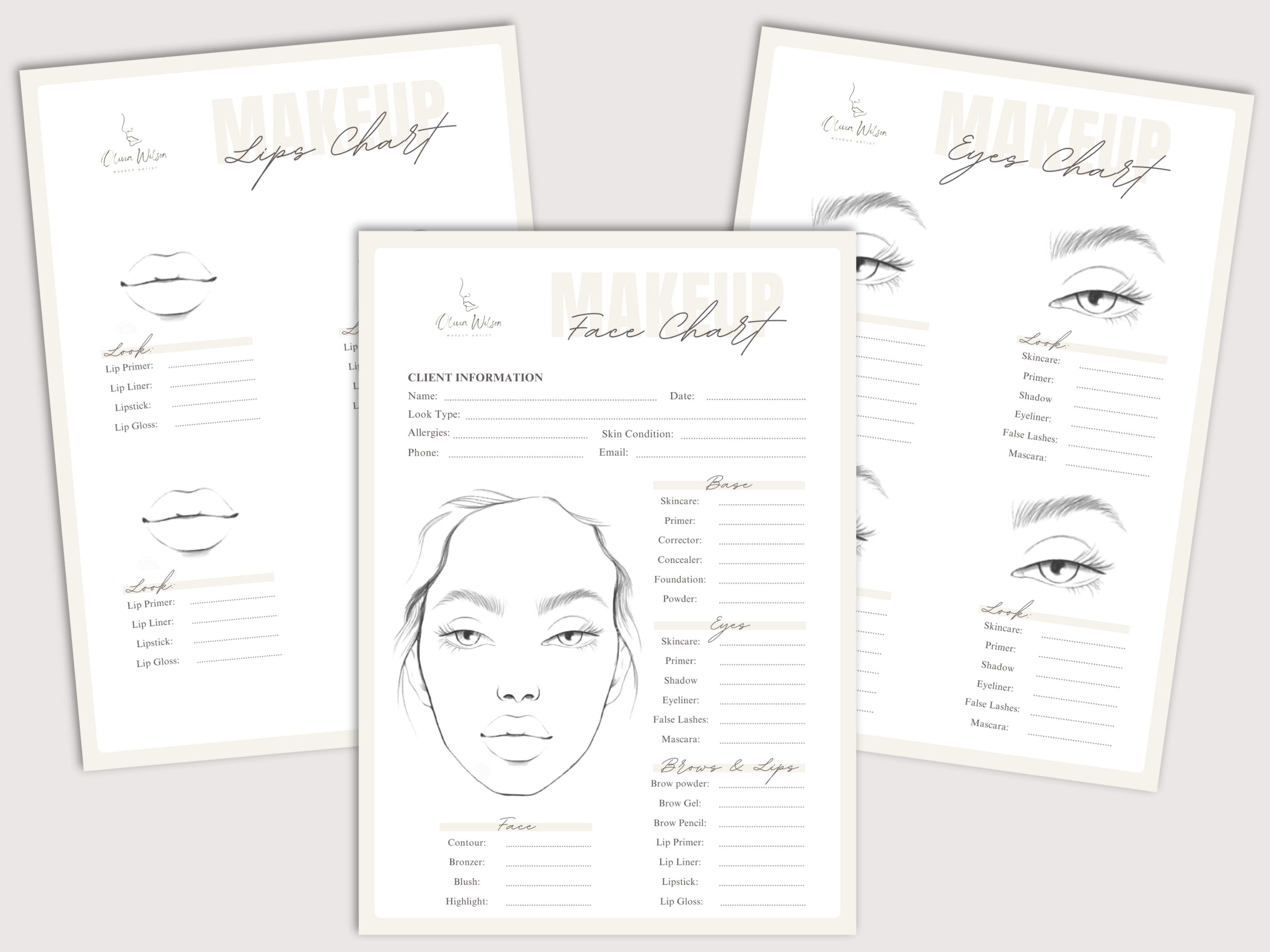 Makeup Artist Face Chart Template Makeup Consultation Form Etsy UK
