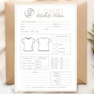 T Shirt Order Form, Tshirt Order Form Template, Etsy Seller Printable Order Forms, Editable Canva Template, Small Business Template