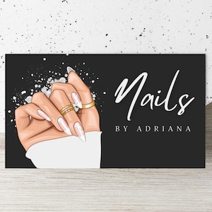 Biglietto da visita moderno modificabile per nail tech, modello di biglietto da visita per artista delle unghie con codice QR, biglietto da visita stampabile per salone di bellezza