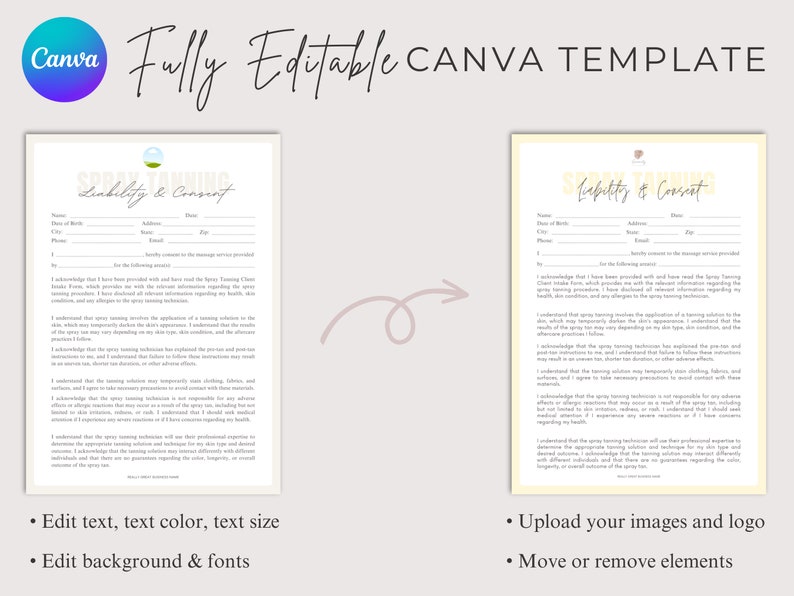 Editable Spray Tan Consent Form Printable, Spray Tan Artist Liability ...