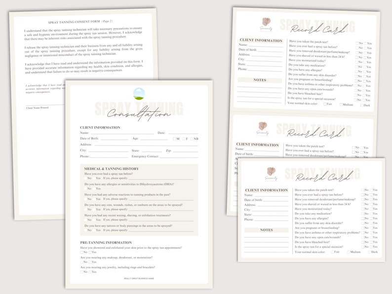 Editable Spray Tan Consultation Form Template, Tanning Salon Client ...