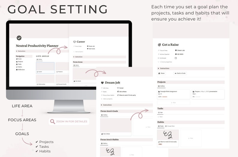 Neutral Notion Goals Tracker Template, Notion Quarterly Goals Planner ...